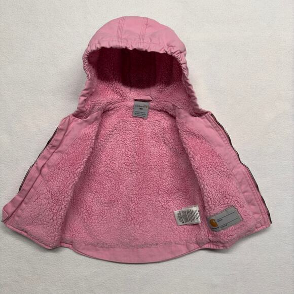 Carhartt Toddler Girls 18M Duck Canvas Jacket Sherpa Lined Hooded Insulated Pink - Picture 3 of 11